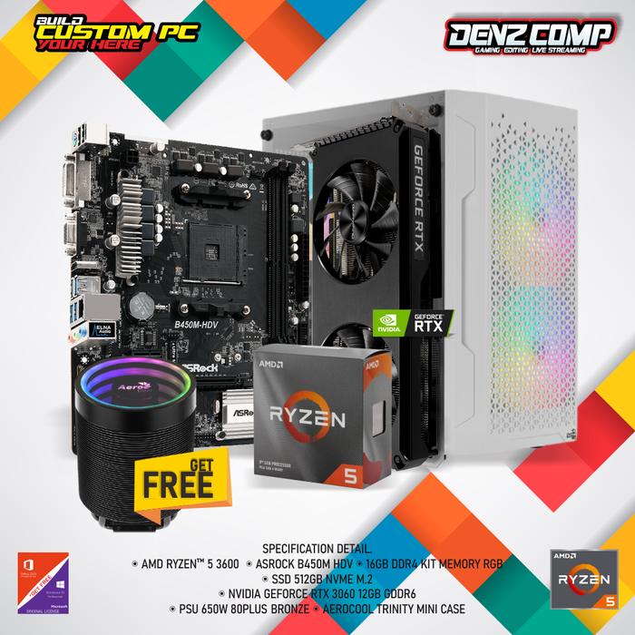 Jual GAMING TRINITY - AMD RYZEN 5 3600 (RTX3060 12GB) RAM 32GB SSD 