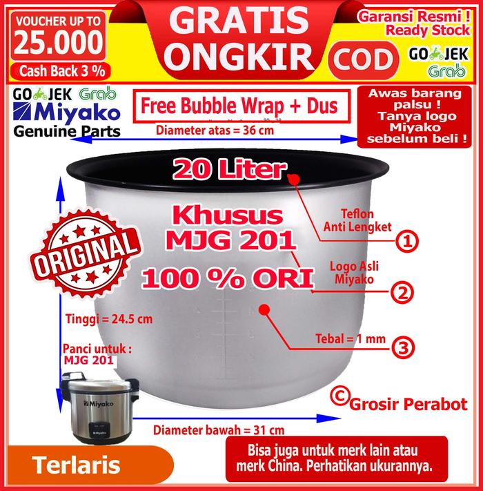 Gambar INNER POT RICE COOKER MAGIC COM MIYAKO 0.6 L 1.0 L 1.2 L 1.8 L 6 L - Panci MJG-201 dari Anesti Shop undefined Tokopedia