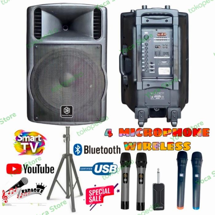 Gambar Speaker Portable Profesional Sound 3R 15 Inch 900 Watt 4 Mic Wireless dari Yoca Store undefined Tokopedia