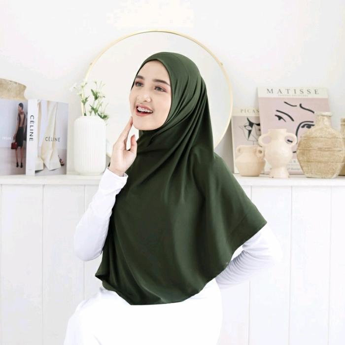 Gambar Pashmina instan kerudung pasmina Turki Jersey Jilbab panjang Premium - Army dari sabila_hijab.id undefined Tokopedia