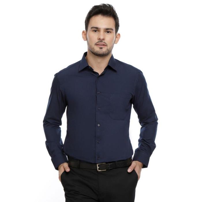 Gambar Kemeja Pria Polos Slimfit Santa Ricci Lengan Panjang - Navy, S dari abedsaragih undefined Tokopedia