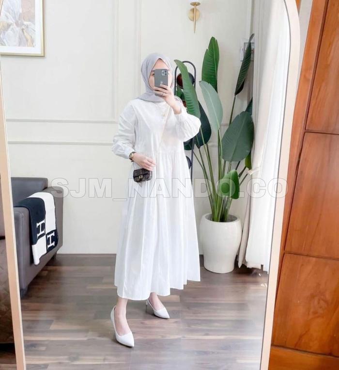 Gambar DRESS AVA BAHAN KATUN PREMIUM KUALITAS IMPORT FASHION MUSLIM - L, Putih dari Nando.co undefined Tokopedia