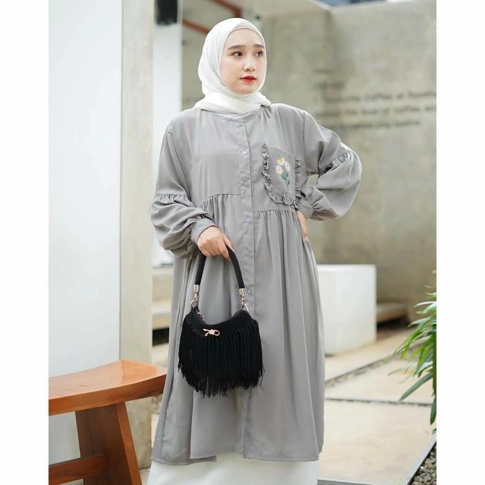 Gambar tunik baju atasan wanita casual premium - Abu-abu dari Kopi 7 Huruf undefined Tokopedia