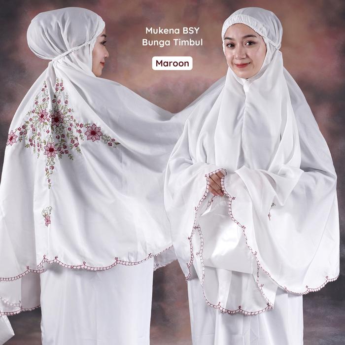 Gambar Mukena Bsw Bunga Timbul - maroon dari ALFAUZI COLLECTION undefined Tokopedia