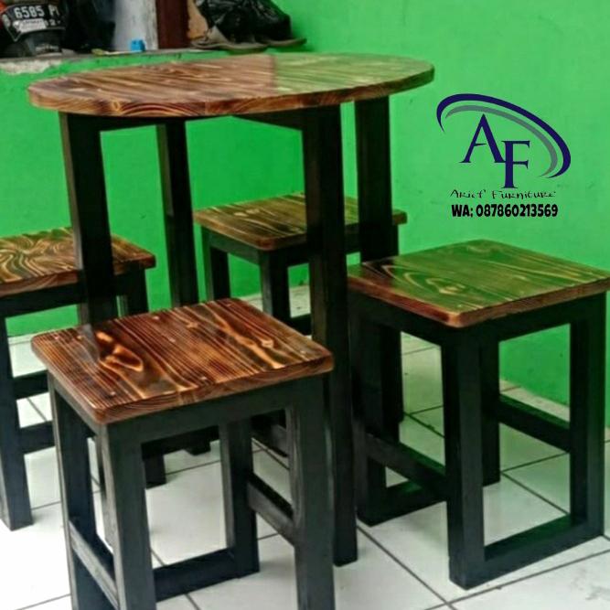 Gambar Meja Bulat cafe resto+Bangku Kotak - coklat hitam dari Arief Furniture 04 undefined Tokopedia