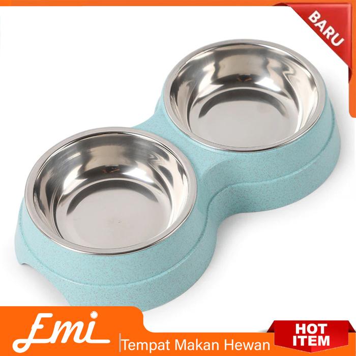 Gambar Tempat Makan Hewan Peliharaan Kucing Anjing Feeding Dishes Double Bowl - Biru dari Emilab Indonesia undefined Tokopedia