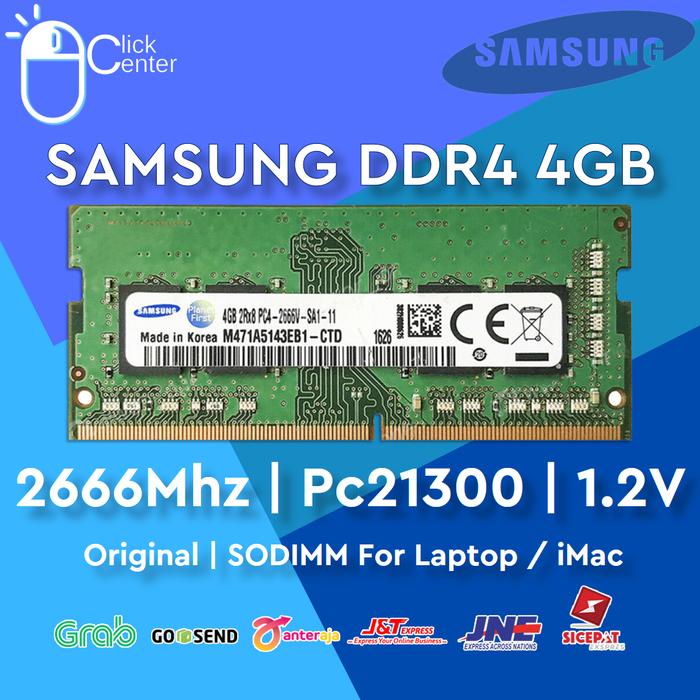 Gambar RAM LAPTOP SAMSUNG DDR4 4GB 2666 Mhz / PC 21300 SODIMM MEMORY 1.2V ORI dari Click Center Sby undefined Tokopedia