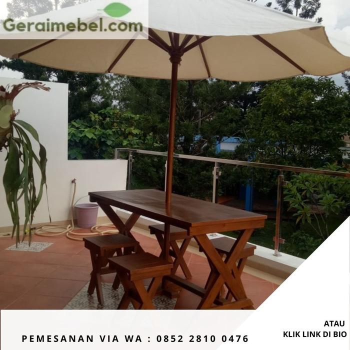 Jual Set Meja Makan Taman Payung Kayu Jati Untuk Dekorasi Rooftop ...