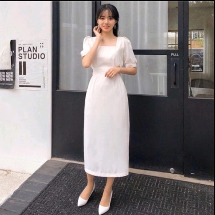 SISSY KOREAN STYLE CASUAL LOOK SIMPLE MIDI VINTAGE MIDI DRESS PUTIH - White  di Havana Fashion8 | Tokopedia