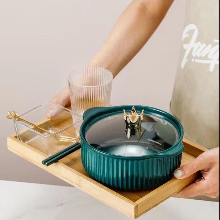 Gambar Ceramic Bowl with Tray Gift Set Complete / Set Lengkap Panci Mangkuk Garpu Kaca - Kuning dari mode shop online store undefined Tokopedia