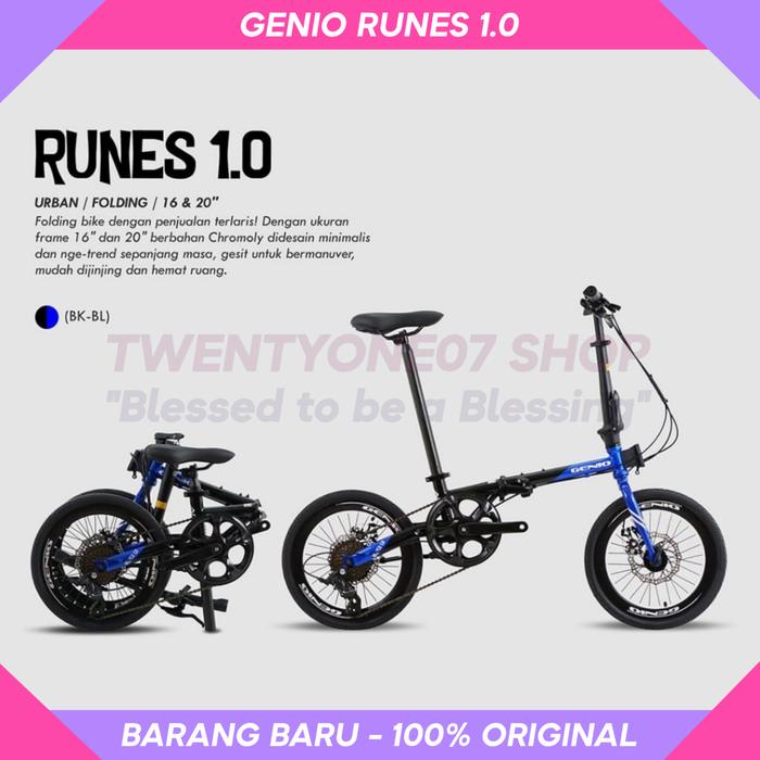 Gambar sepeda lipat 16 20 inch genio runes 1.0 by united chromoly 8 speed - Black Blue, 16 dari TWENTYONE07 SHOP undefined Tokopedia