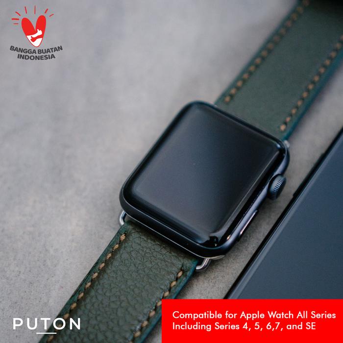 Grained Leather Apple Watch Band Puton Civic Olive 40mm