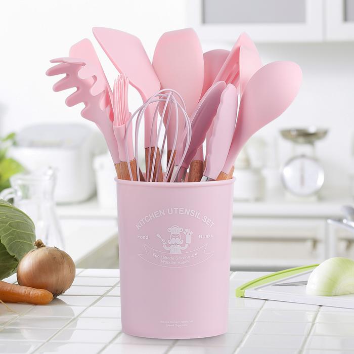Gambar Premium Silicone Kitchen Utensil Set isi 12(include Bucket) alat masak - pink dari XING XING STORE undefined Tokopedia