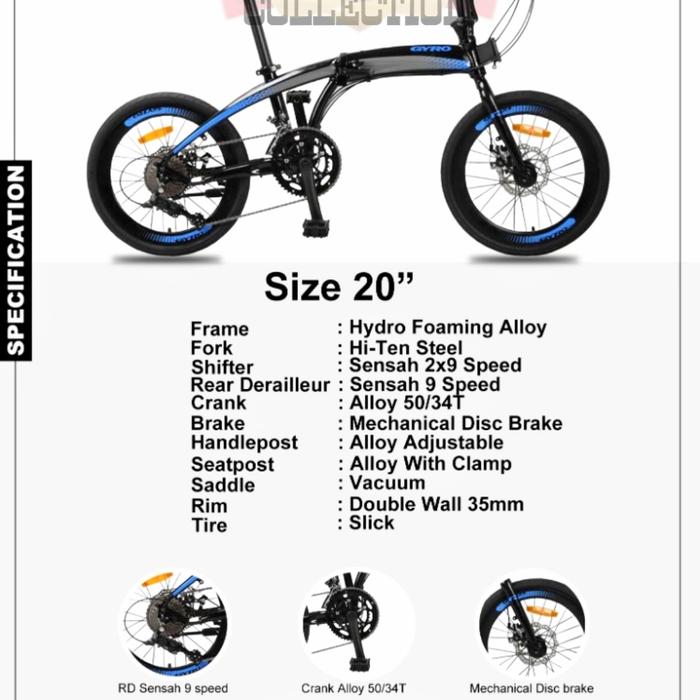 Gambar Sepeda Lipat 20 Inch United Rubick Gyro 2x9 Speed Alloy Disc Brake - Black Blue dari Marqisa Collection undefined Tokopedia