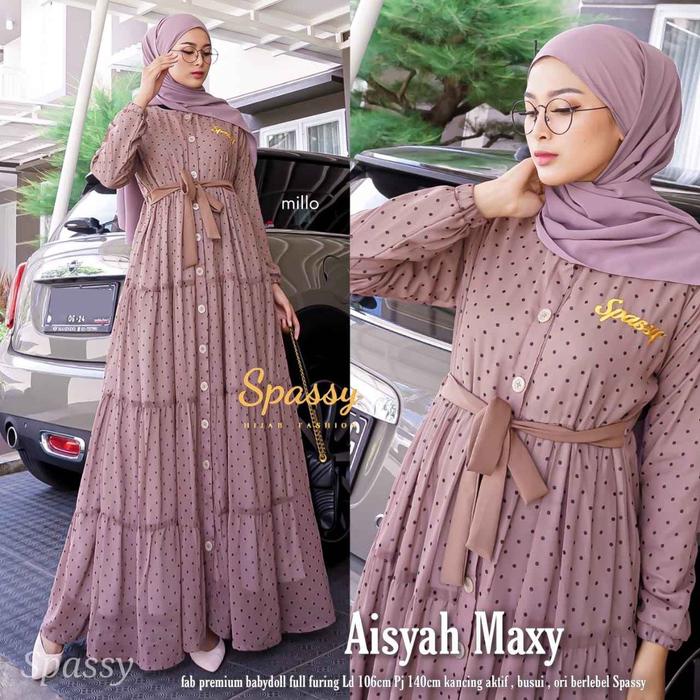 Gambar Gamis Motif Polkadot Wanita Aisyah Maxy Dress Spassy busui - Lavender dari JKB Galeri undefined Tokopedia