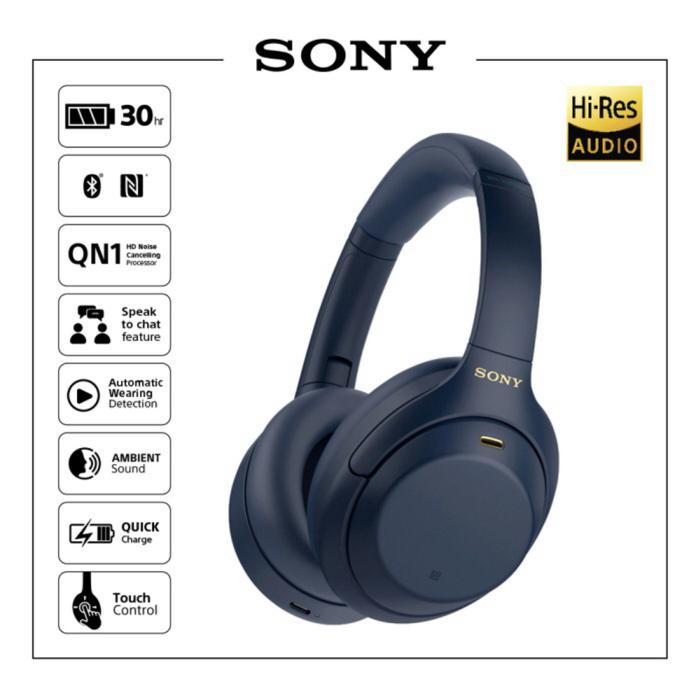 Gambar SONY WH1000XM4 Wireless Headphone WH 1000XM4 Bluetooth headset with Intelligent Noise Cancelling - Midnight Blue, + STAND HEADSET dari Click & Go Tokopedia undefined Tokopedia