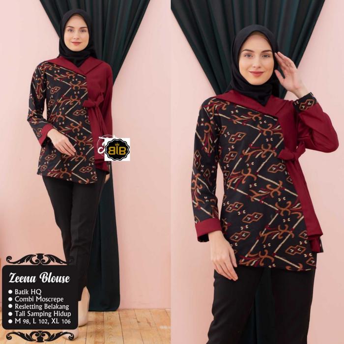 Gambar Baju Atasan Batik Wanita Kerja Blouse Kantor - Merah, M dari Wearing Batik_NEW undefined Tokopedia