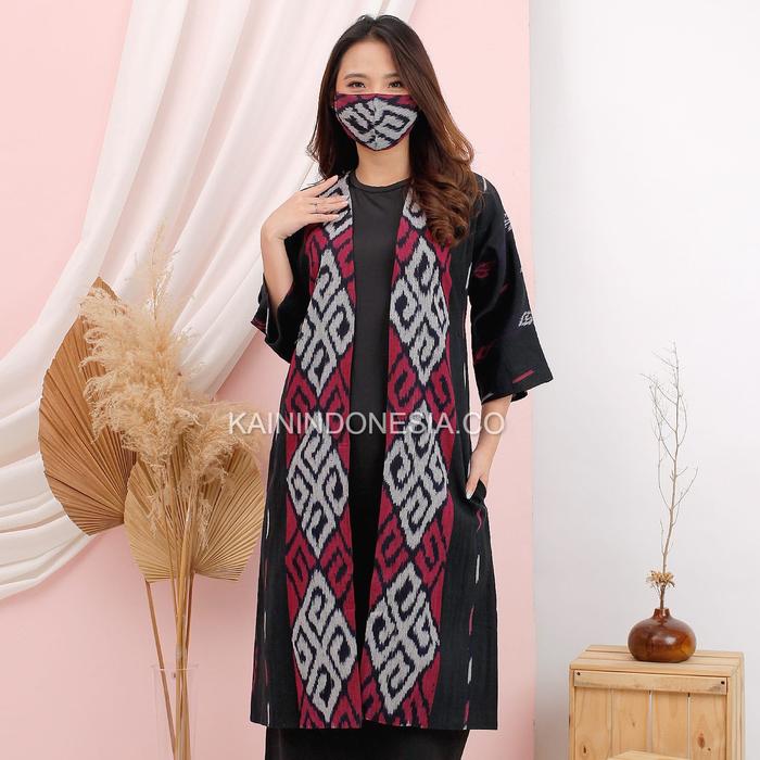 Gambar KI Outer Kimono Alesha Safiyya Merah - Hitam Pink, 4 dari KainIndonesiaco undefined Tokopedia