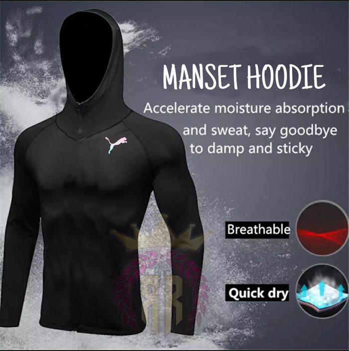 Manset Hoodie Olahraga Manset Olahraga Baselayer dengan Hoodie PUMMA,  All Size