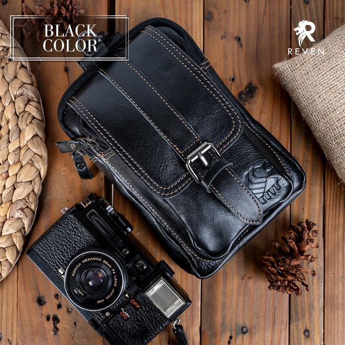 Gambar Tas Selempang Handphone Bag Waistbag Pria Kulit Asli Original [D-MTR3] - Hitam dari Reven Alona Leather undefined Tokopedia