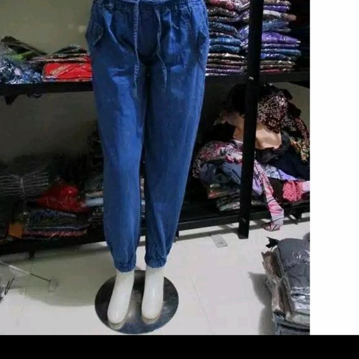 Gambar Joger Jeans Wanita Terlaris/Joger Jeans Jumbo Denim - Biru Muda, Jumbo(XXL) dari TARAFASHOP undefined Tokopedia