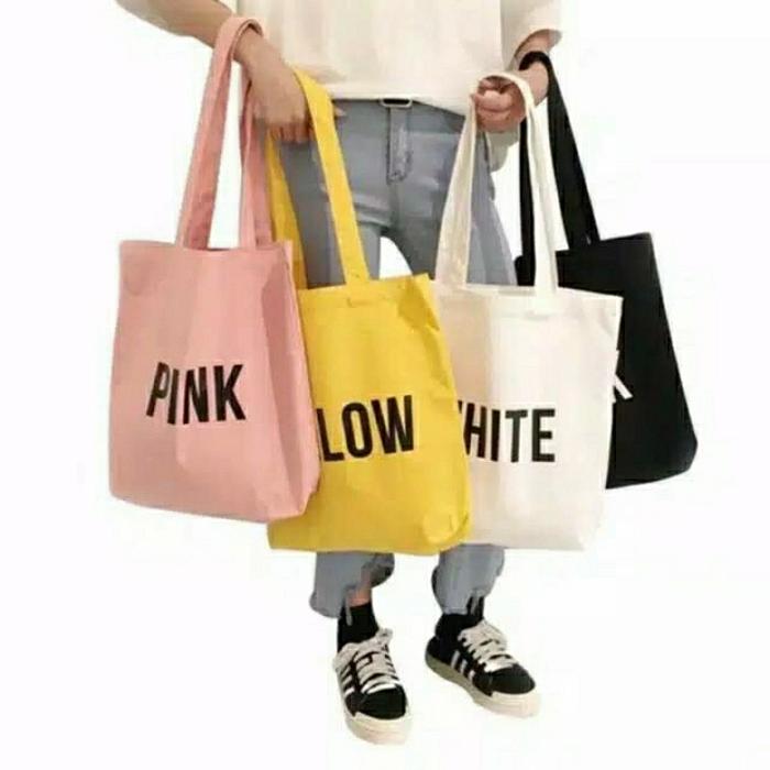 Jual big printed canvas tote bag tas kanvas motif Korean style