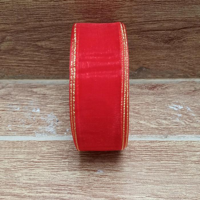 Gambar Pita Organdi List Emas size 1,5 inch atau 2,5 cm Roll - merah list dari in's ol shop undefined Tokopedia