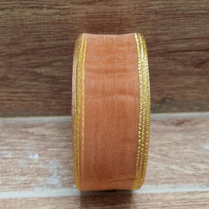 Gambar Pita Organdi List Emas size 1,5 inch atau 2,5 cm Roll - coklat gold lis dari in's ol shop undefined Tokopedia