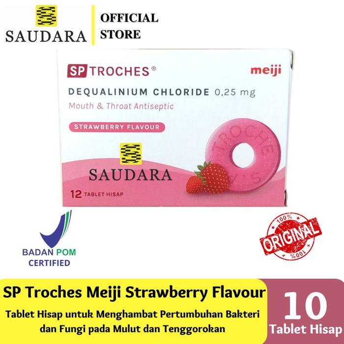 Gambar SP Troches Meiji (Isi 12 Butir) - Permen Obat sakit Tenggorokan - Strawberry 12pc dari Saudara Official Store undefined Tokopedia