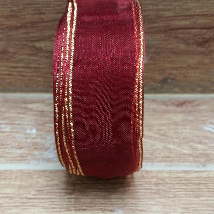 Gambar Pita Organdi List Emas size 1,5 inch atau 2,5 cm Roll - marun list dari in's ol shop undefined Tokopedia