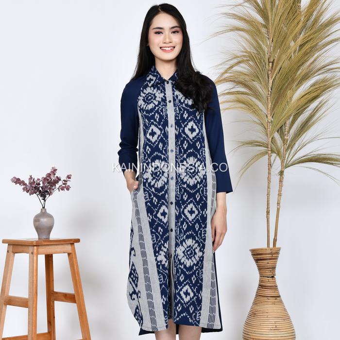 Gambar KI Kemeja Loose Panjang Tunik Dress Dayana Jumbo Tenun Asha Biru - Biru, 4 dari KainIndonesiaco undefined Tokopedia
