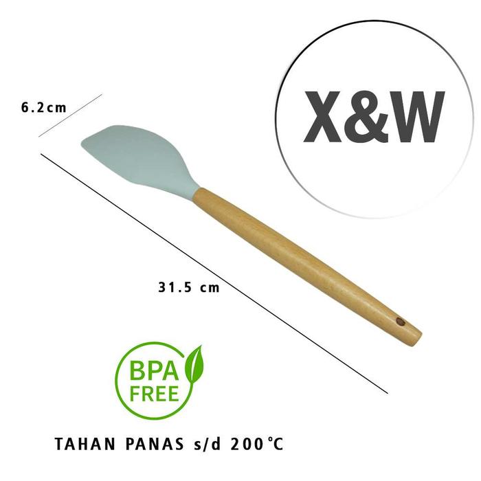 Gambar X&W Alat Masak Silicone Sutil Tanas Panas Anti Leleh OR-203 Tosqa Series Kayu Food Grade Tahan Panas 200c Kitchenware - OR203F dari X&W undefined Tokopedia