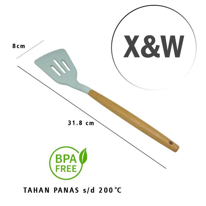 Gambar X&W Alat Masak Silicone Sutil Tanas Panas Anti Leleh OR-203 Tosqa Series Kayu Food Grade Tahan Panas 200c Kitchenware - OR203B dari X&W undefined Tokopedia