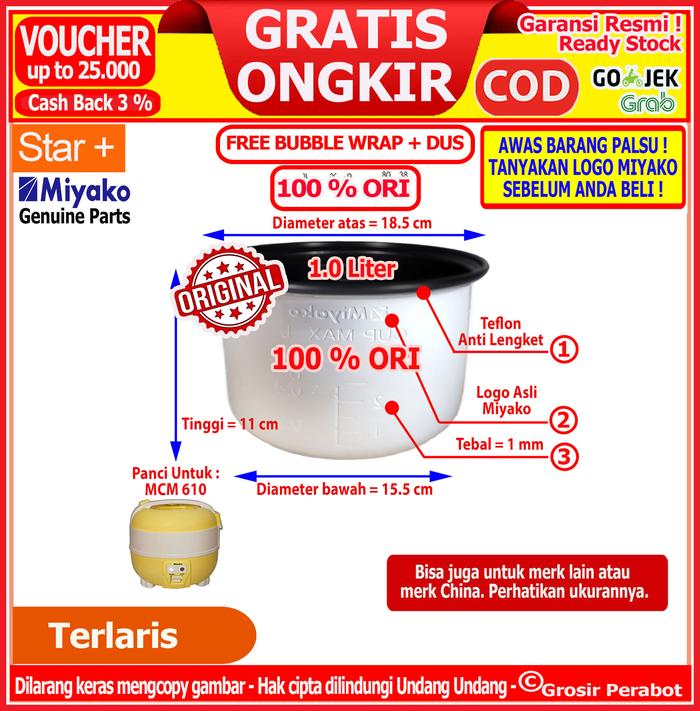 Gambar PANCI RICE COOKER MAGIC COM MIYAKO 0.6 L 1.0 L 1.2 L 1.8 L 6 L Teflon - Panci 1.0 L dari Anesti Store undefined Tokopedia