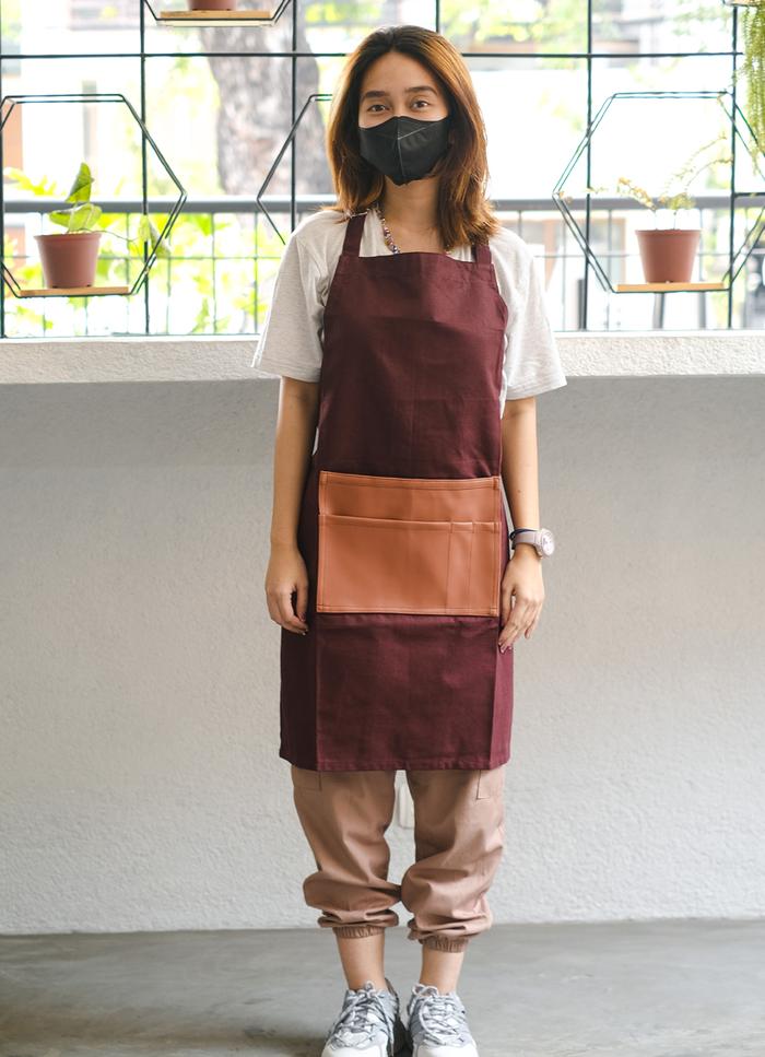 Gambar Apron Celemek Barista Chef Bahan Kanvas Faux Leather 1 Saku - Maroon dari kafe.inc undefined Tokopedia