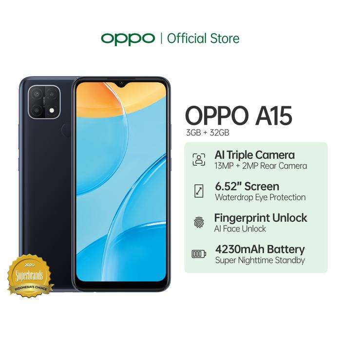 Gambar OPPO A15 Smartphone 3GB/32GB (Garansi Resmi) - Hitam dari OPPO Store Indonesia undefined Tokopedia