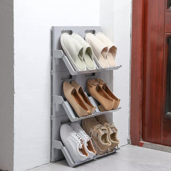 Gambar Stackable Shoe Rack Vertical Organizer Rak Sepatu Nail Free Wall Mount - Abu-abu dari SM Tactical undefined Tokopedia