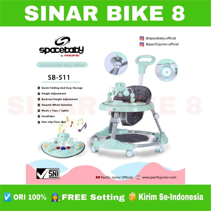 Gambar Baby Walker SPACEBABY SB 511 Elephant Dorong Musik Lampu Mainan Bayi - Hijau dari Toko Sepeda Sinar Bike 8 undefined Tokopedia
