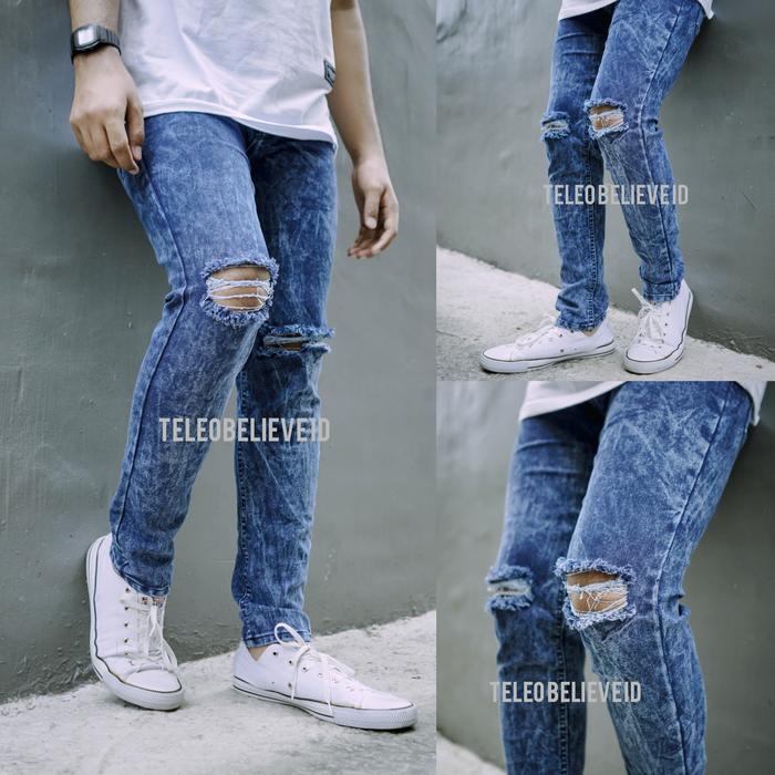 Celana Ripped celana Jeans Sobek Pria 
