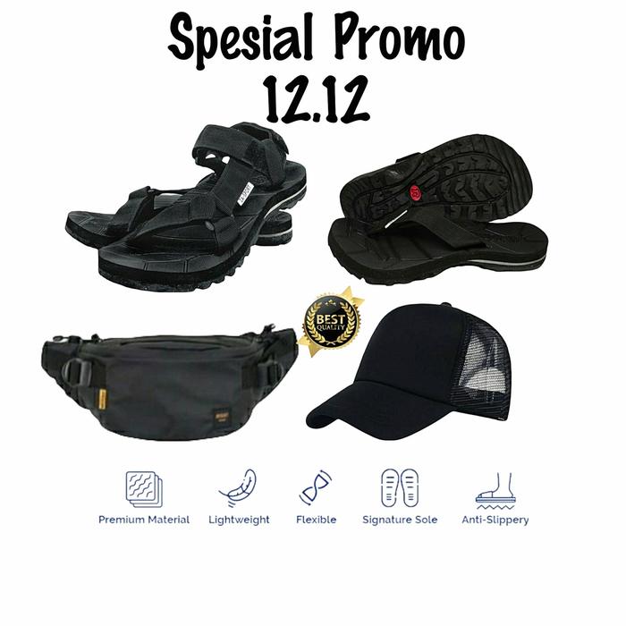 Gambar Sandal gunung tali sandal gunung jepit pria topi dan tas selempang - Hitam, 38 dari Feby Store Official undefined Tokopedia