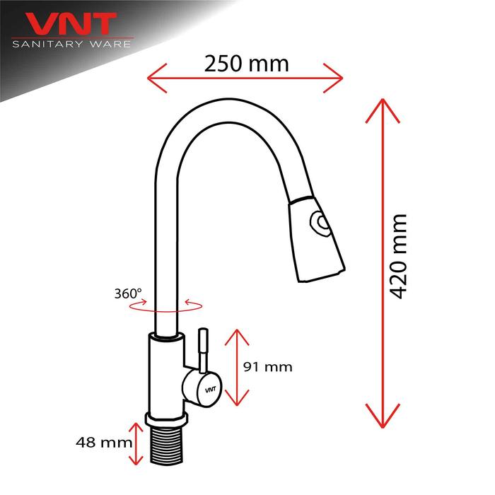 Gambar VNT Keran Dapur Panas Dingin Kran Cuci Piring Tarik Hitam Kitchen Sink - Tinggi 42cm dari VNT Sanitary Indonesia. undefined Tokopedia
