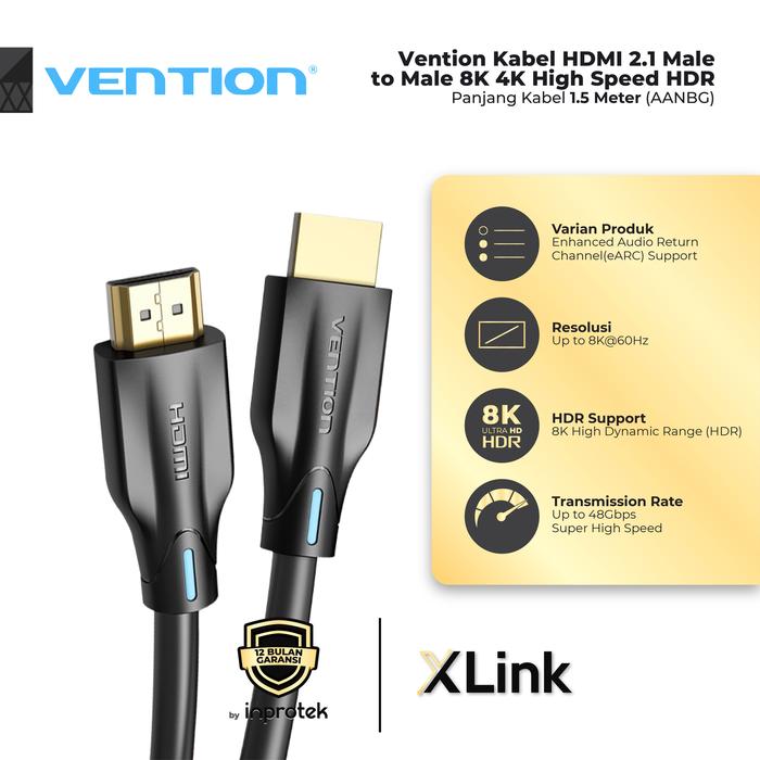 Gambar Vention Kabel HDMI 8K 4K Male to Male High Speed HDR for TV Projector - 1.5 Meter dari XLink Jakarta undefined Tokopedia
