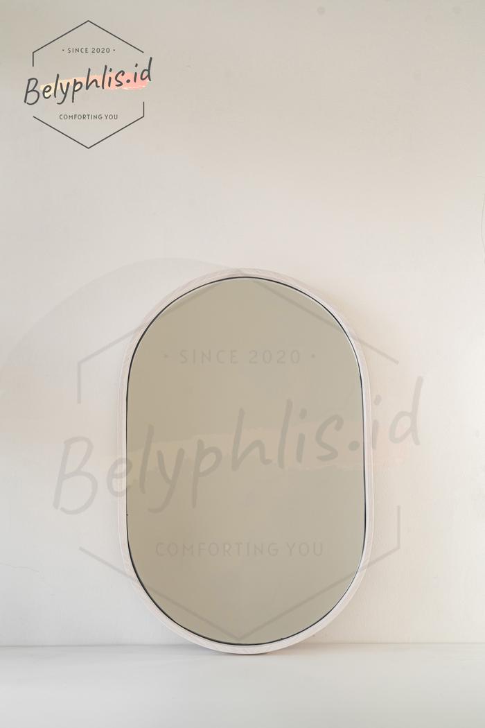 Gambar Cermin Kayu Jati Oval | Cermin Frame Kayu | Cermin Gantung (40 x 60cm) - Putih dari Belyphlis.Id undefined Tokopedia