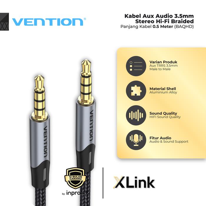 Gambar Kabel Aux Audio 3.5mm Stereo Hi-Fi Braided - BAQ, 1 Meter dari XLink Jakarta Kota Administrasi Jakarta Barat Tokopedia
