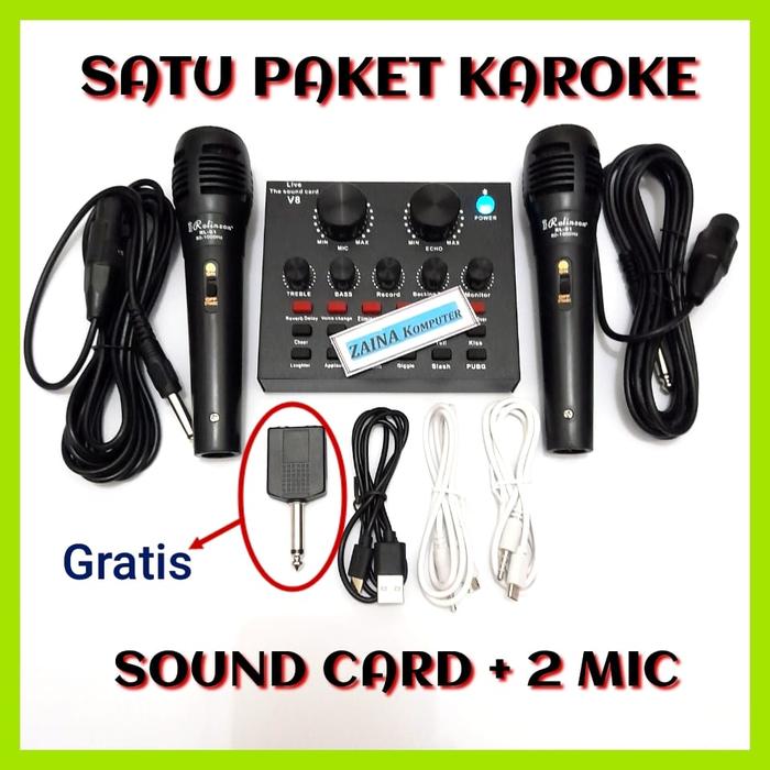 Gambar Sound Card V8 Mixer Audio SoundCard ALAT KAROKE PAKET V8 + MIC JOOSS - PAKET V8+ 2MIC dari MUKTI ACC 01 undefined Tokopedia
