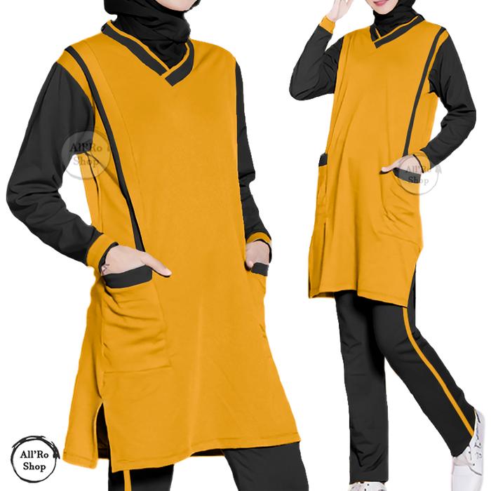 Gambar Baju Setelan Olahraga Senam Wanita Muslimah Panjang JUMBO ARS 175 - Kuning, XL (max 60 kg) dari AllRo Shops undefined Tokopedia