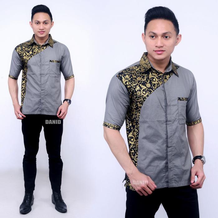 Gambar Baju Batik Pria Kemeja Lengan Pendek Original M-L-XL - Abu-abu, M dari Batik Razka undefined Tokopedia