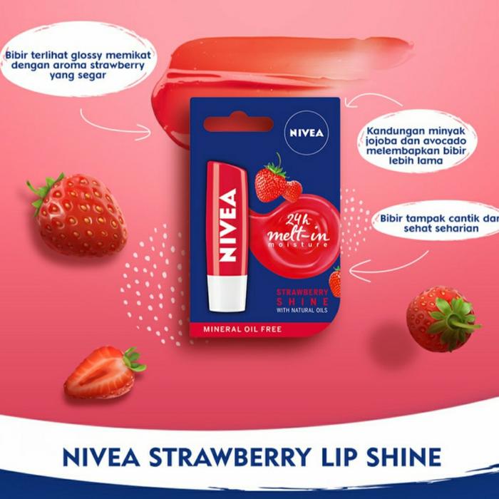 Gambar nivea lip care fruity shine strawberry 4.8gr/Nivea lip balm strawberry dari toko dua putra undefined Tokopedia