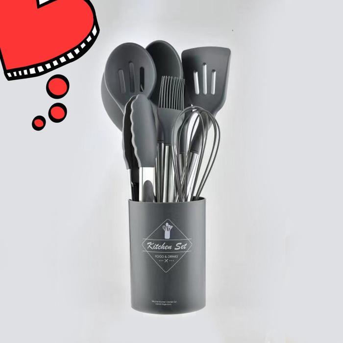 Gambar Spatula Silicone Utensil Set New Model Gagang Stainless Sutil Kitchen - BULAT SET GREY dari Cinderella_Store undefined Tokopedia