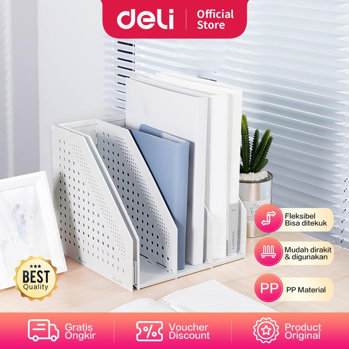 Gambar Deli Magazine Container/Rak Tempat Buku Plastik Bisa Ditekuk 78996 - Putih dari Deli Stationery Indonesia undefined Tokopedia